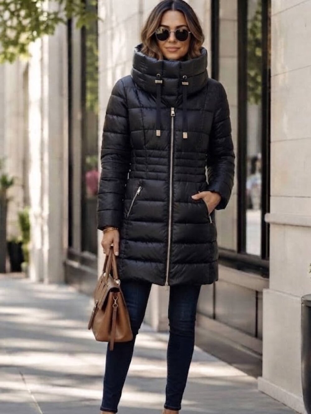 Karl Lagerfeld Paris Mid-Length Quilted Puffer Coat in Black, Size S (Read Desc)